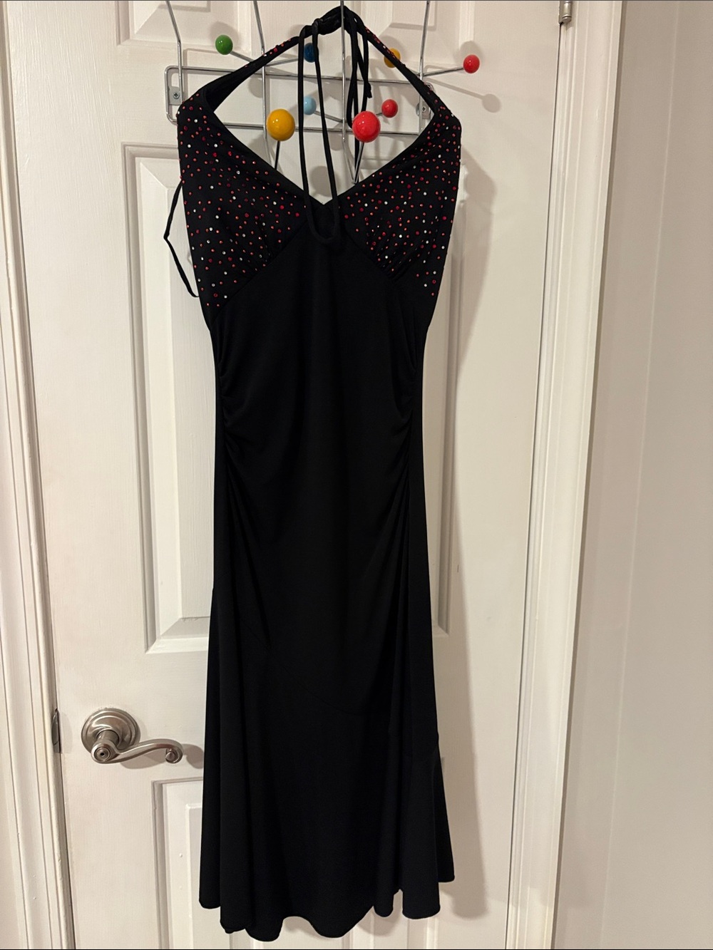 Ruby Rox Black Halter Dress with Pink Polka Accents
